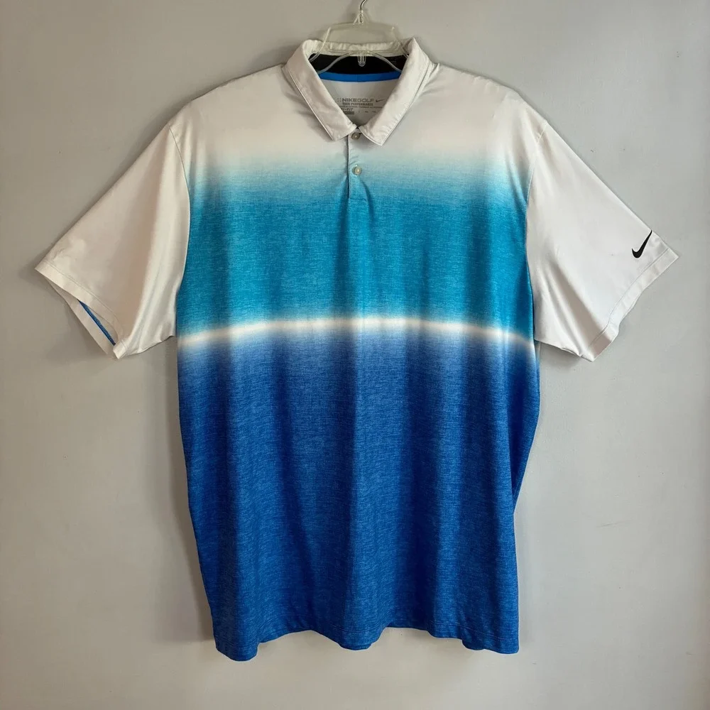 Nike Golf Polo Shirt Mens XXL Blue Ombre‎ Dri-Fit Tour Performance Short Sleeve